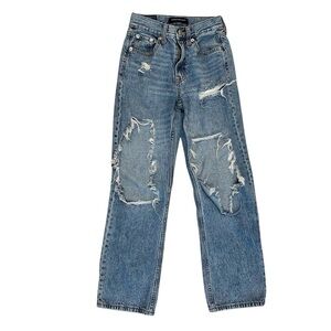 Aeropostale Women's Size 000 Ripped HIGH-RISE Baggy Distressed Straight Jeans